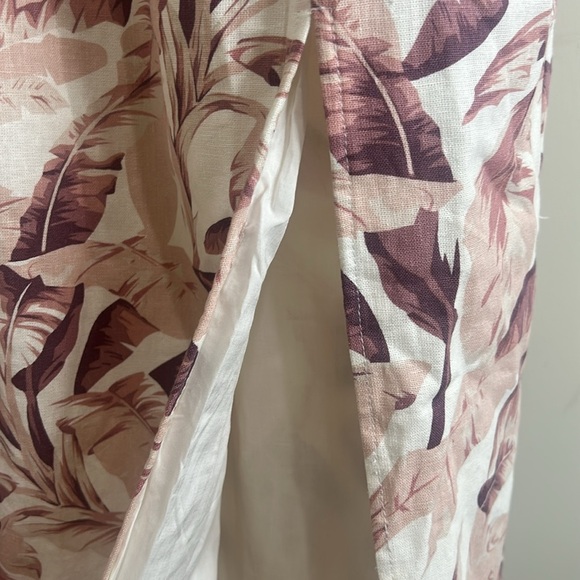 House of Harlow 1960 Linen Smocked Pink Palm Midi Dress Bishop Sleeve Medium - Picture 8 of 16